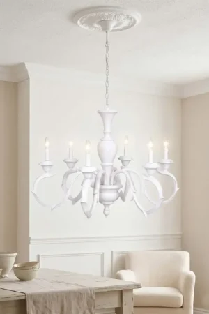Lampadario classico in legno bianco shabby chic 8 luci esse 807/8 Prezzo Ridotto