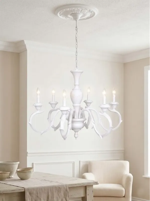 Lampadario classico in legno bianco shabby chic 8 luci esse 807/8 Prezzo Ridotto