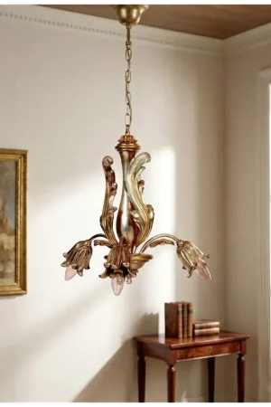Lampadario classico in legno argento e oro a 3 luci esse 795/3 Offerta Limitata