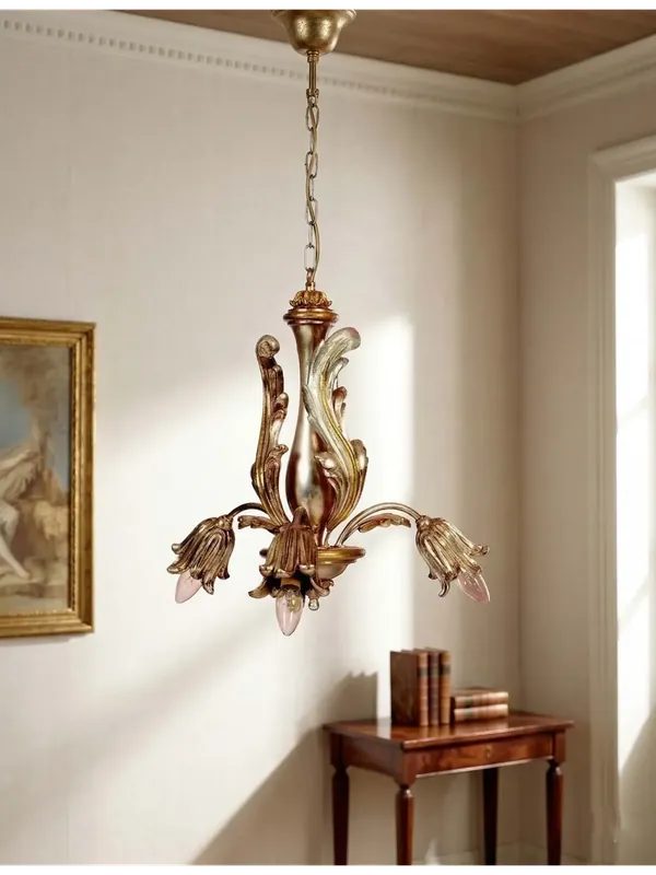 Lampadario classico in legno argento e oro a 3 luci esse 795/3 Offerta Limitata