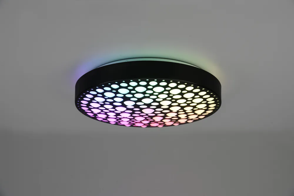 CHIZU PLAFONIERA LED ROTONDA NERA EFFETTO CERCHI ANCHE RGB CON TELECOMANDO MULTIFUNZIONE D. 40CM Prezzo Basso