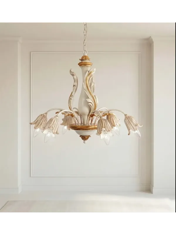 Prezzo Ridotto Lampadario classico in legno avorio e oro a 6 luci esse 795/6