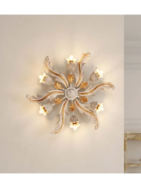 Plafoniera classica in legno avorio e oro a 6 luci esse 795/6p Scelto Dai Clienti