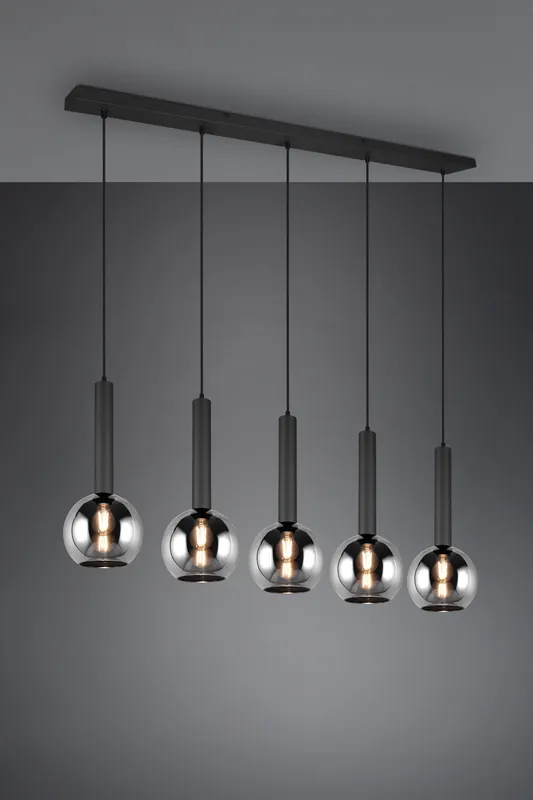 Soddisfatti O Rimborsati CLAYTON SOSPENTouchdimmerONE METALLO NERO CON 5 VETRI FUME‘ CROMATO L. 115CM