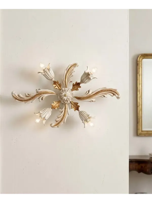 Prezzo Conveniente Plafoniera classica in legno avorio e oro a 4 luci esse 795/4p
