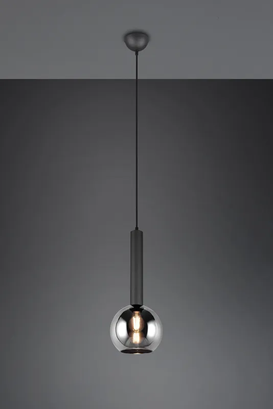 Offerta Lampo CLAYTON SOSPENTouchdimmerONE METALLO NERO VETRO FUME‘ CROMATO D. 20CM