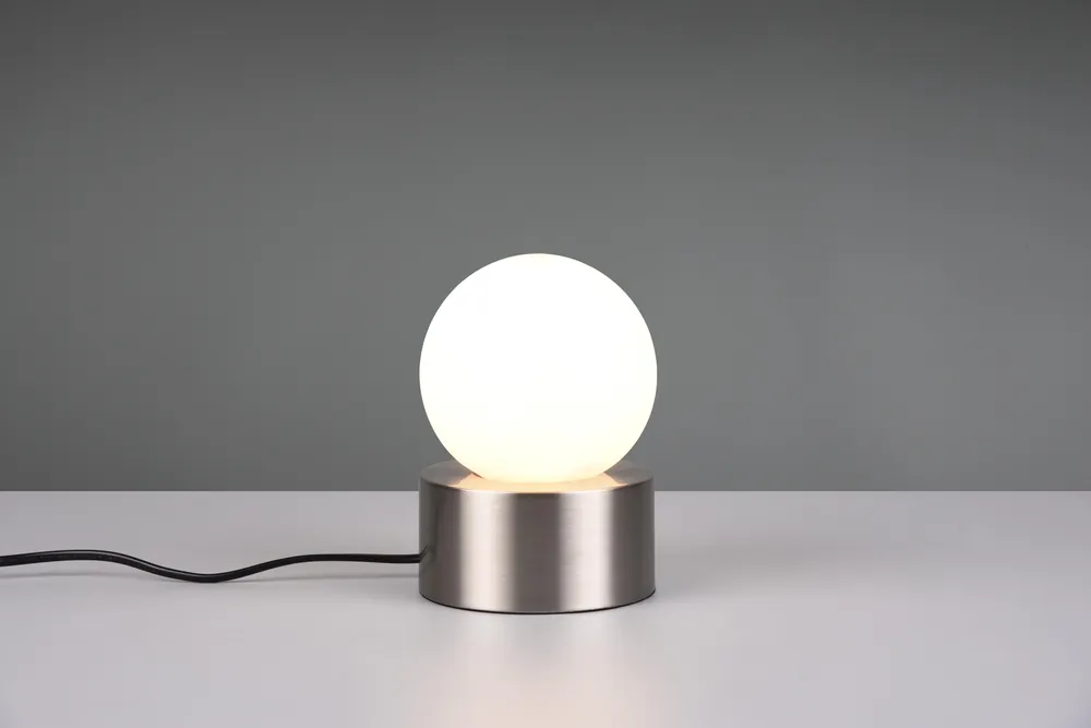 Popolare COUNTESS LAMPADA DA TAVOLO BASE IN METALLO ACCIAIO CON VETRO BIANCO ACCENTouchdimmerONE TOUCH H. 17CM