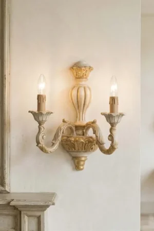 Applique classico in legno decapè oro a 2 luci esse 711/2a Prezzo Basso
