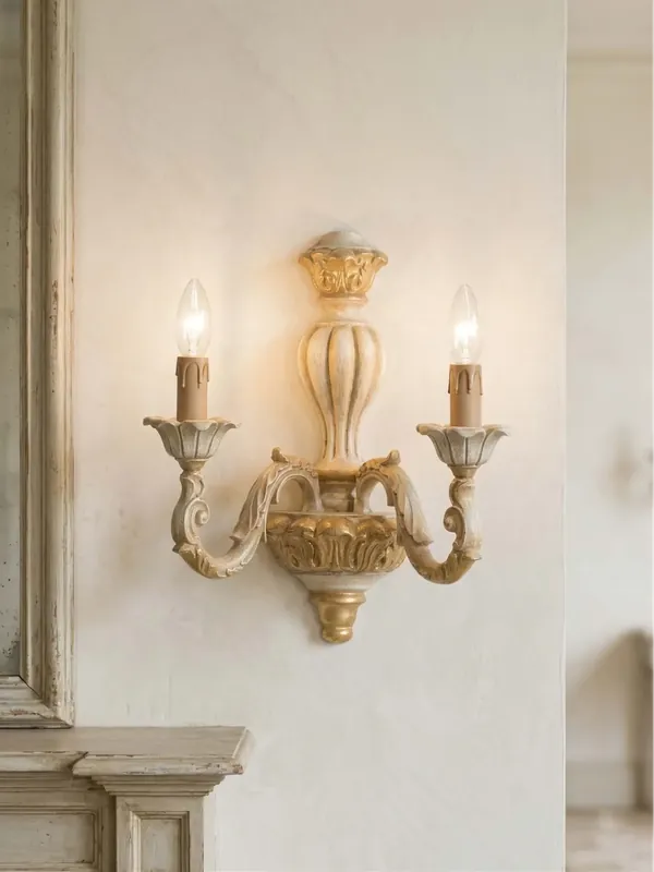 Applique classico in legno decapè oro a 2 luci esse 711/2a Prezzo Basso