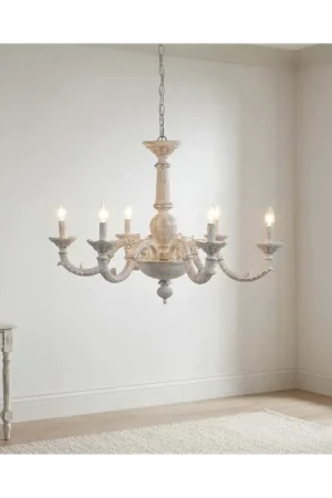 Lampadario classico in legno bianco-argento shabby chic 6 luci esse 818/6 Soddisfatti O Rimborsati