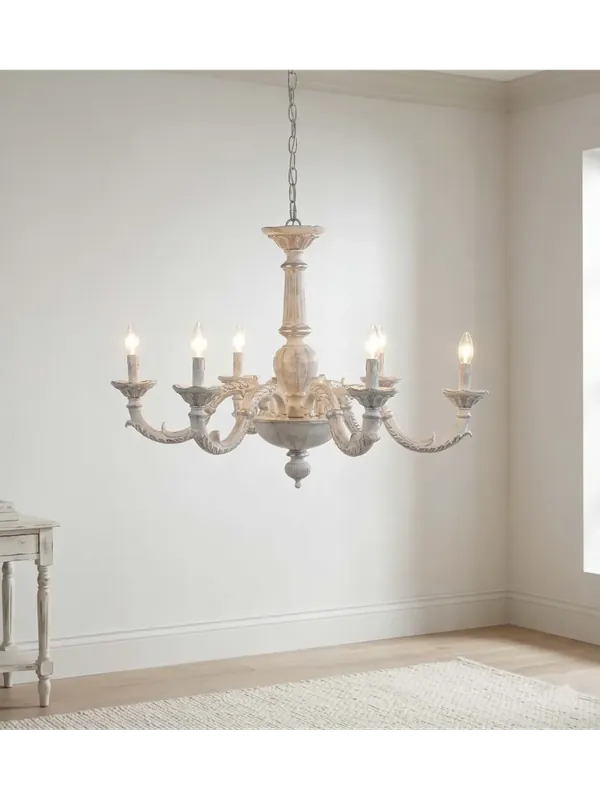 Lampadario classico in legno bianco-argento shabby chic 6 luci esse 818/6 Soddisfatti O Rimborsati