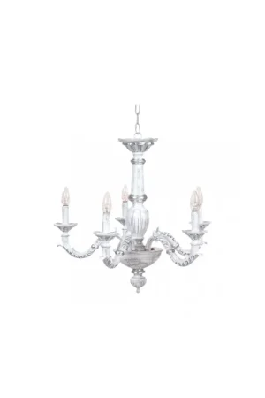Lampadario classico in legno bianco-argento shabby chic 5 luci esse 818/5 Ultime Pezzi