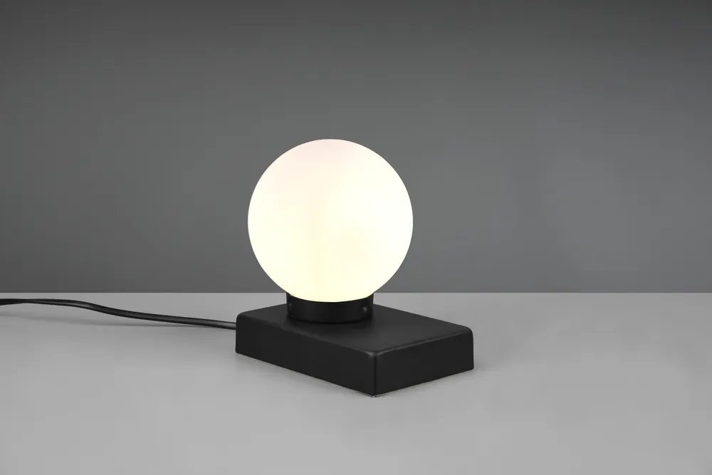 Spedizione Espresso DAVI II LAMPADA DA TAVOLO ACCIAIO SFERA VETRO BIANCO H.15