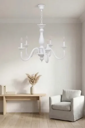 Lampadario classico in legno bianco shabby chic 5 luci esse 817/5 Economico