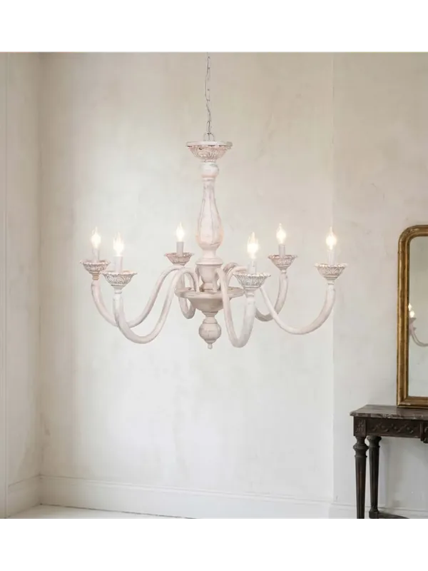 Lampadario classico in legno cipria sbiancato shabby chic 6 luci esse 816/6 Quantità Limitata