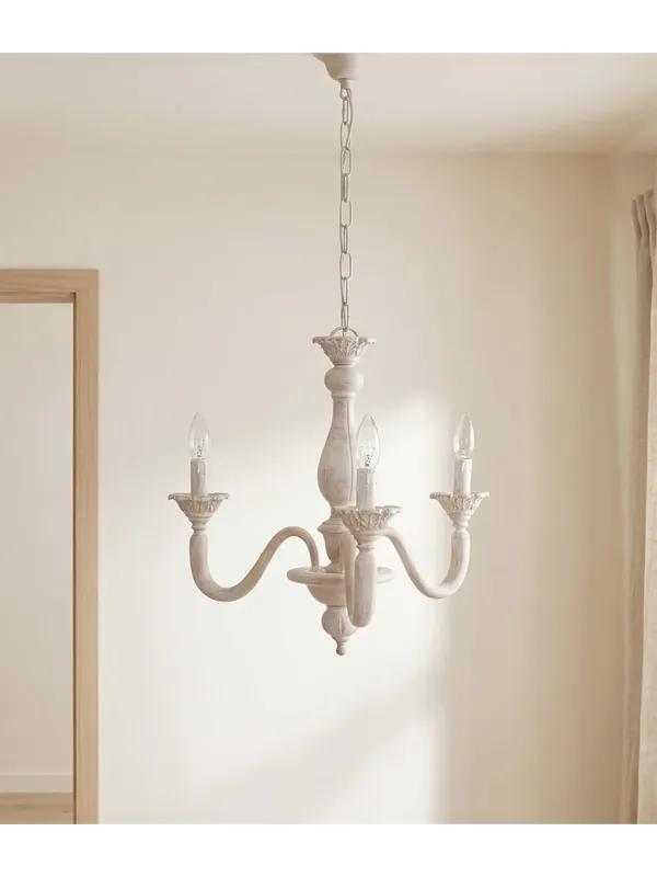Lampadario classico in legno cipria sbiancato shabby chic 3 luci esse 816/3 Offerta