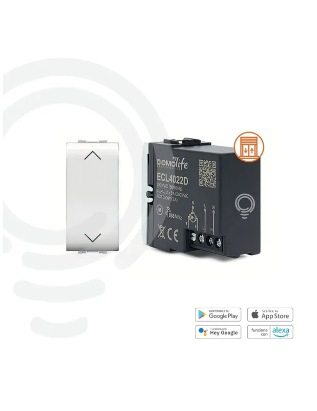 Reso Gratuito Doppio pulsante bianco domotico modulare per 1 dispositivo motorizzato 230V