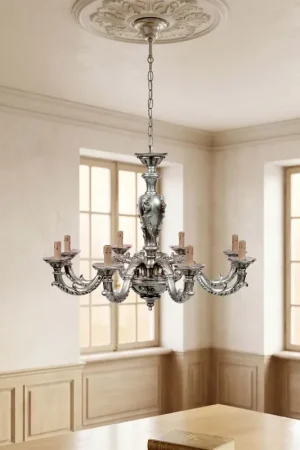 Direttamente Dal Produttore Lampadario classico in legno foglia argento a 8 luci esse 815/8
