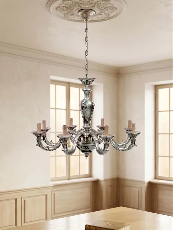 Direttamente Dal Produttore Lampadario classico in legno foglia argento a 8 luci esse 815/8