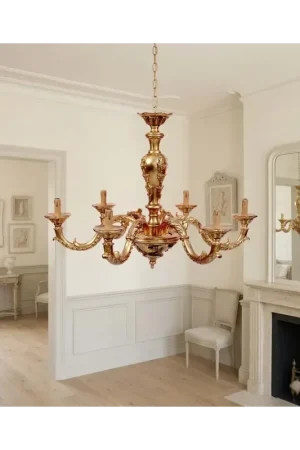 Ultime Pezzi Lampadario classico in legno foglia oro a 6 luci esse 815/6