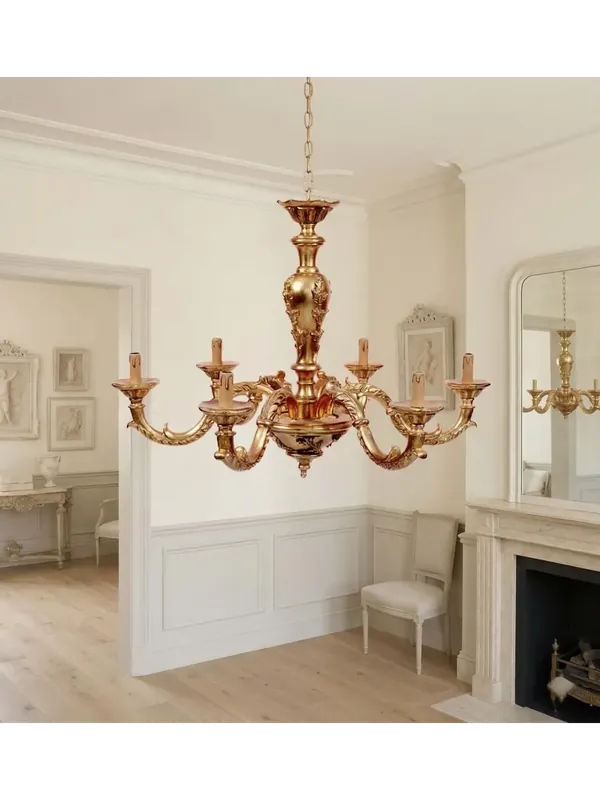 Ultime Pezzi Lampadario classico in legno foglia oro a 6 luci esse 815/6