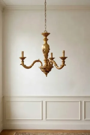 Vendita Finale Lampadario classico in legno foglia oro a 3 luci esse 815/3