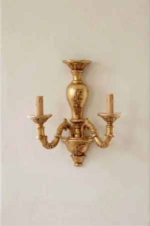 Applique classico in legno foglia oro a 2 luci esse 815/2a Prezzo Conveniente