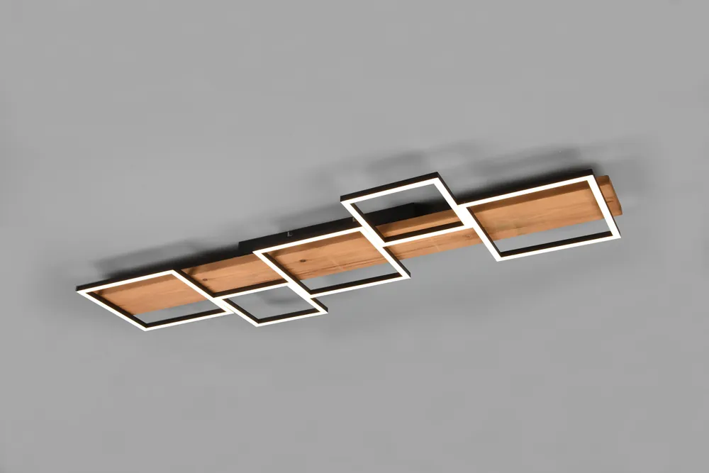 HARPER SOSPENTouchdimmerONE LED LEGNO NATURALE E METALLO NERO 5 QUADRATI CON REGOLAZIONE INTENTouchdimmerTA‘ CON NORMALE INTERRUTTORE A PARETE L. 115CM Più Venduto