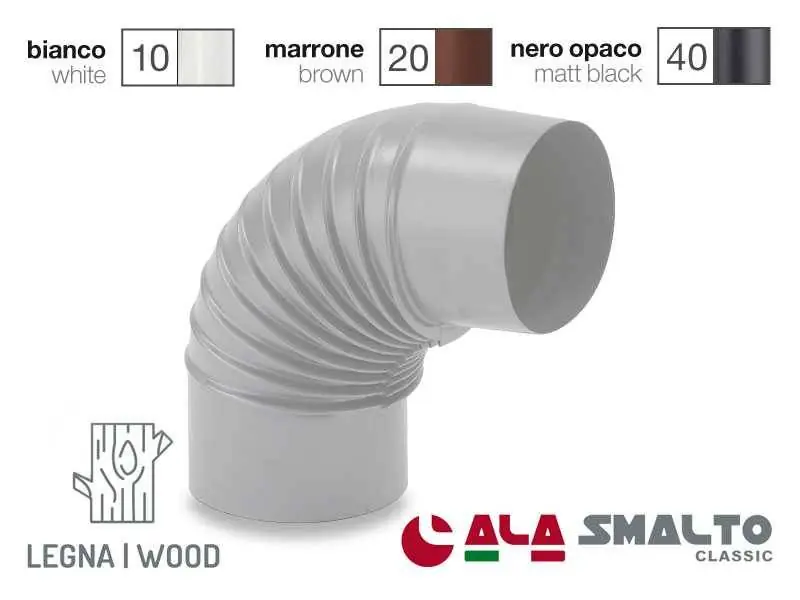 Gomito curva smaltata CLASSIC Bianco 90° Ø 100mm per stufe a legna Di Tendenza