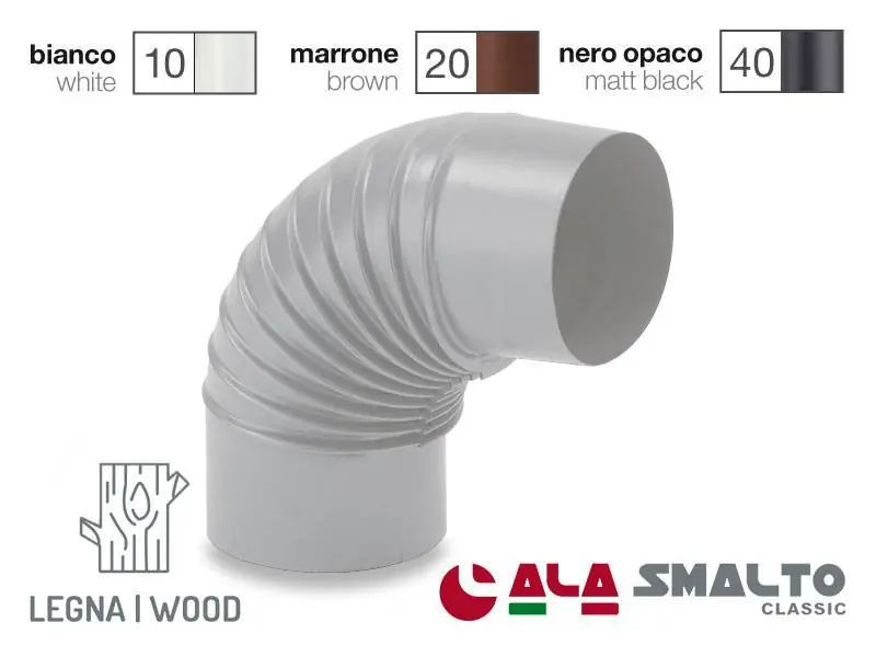 Gomito curva smaltata CLASSIC Bianco 90° Ø 180mm per stufe a legna Subito Disponibile