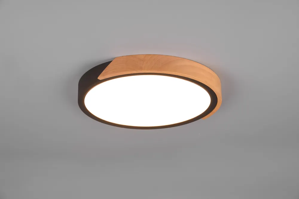 Prezzo Basso JANO PLAFONIERA LED ROTONDA BORDO NERO E LEGNO NATURALE CON FUNZIONE DI REGOLAZIONE INTENTouchdimmerTA‘ CON NORMALE INTERRUTTORE A PARETE D. 31,5CM