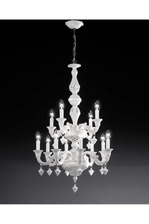 Bestseller Lampadario classico lusso ceramica bassano bianco a 12 luci luxury r012