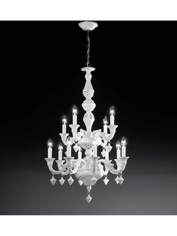 Bestseller Lampadario classico lusso ceramica bassano bianco a 12 luci luxury r012