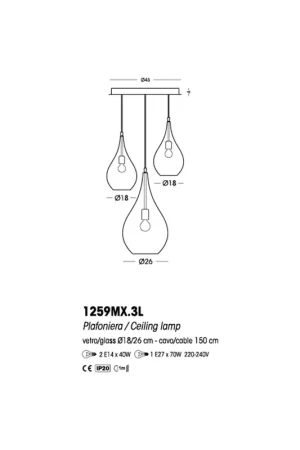 Offerta Speciale Cangini E Tucci Lacrima rigato R1259MX.3L lampadario moderno