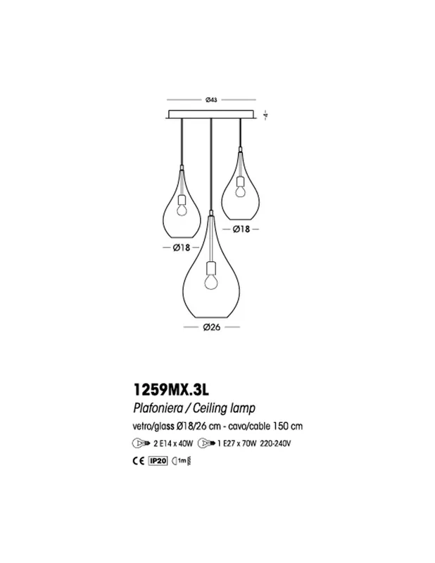 Offerta Speciale Cangini E Tucci Lacrima rigato R1259MX.3L lampadario moderno