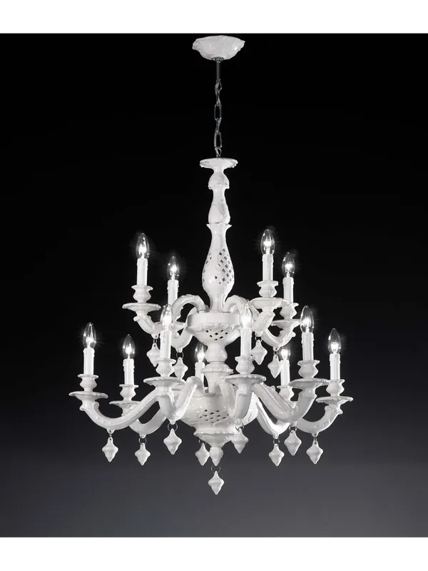 Lampadario classico lusso ceramica bassano bianco a 12 luci luxury r003 Quantità Limitata