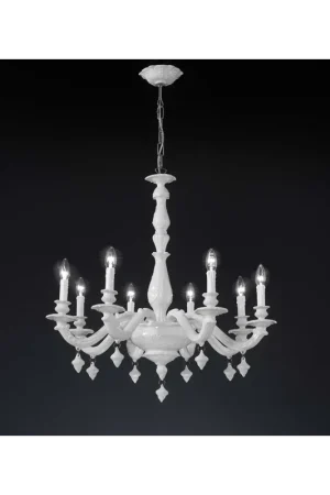 Economico Lampadario classico lusso ceramica bassano bianco a 8 luci luxury r002
