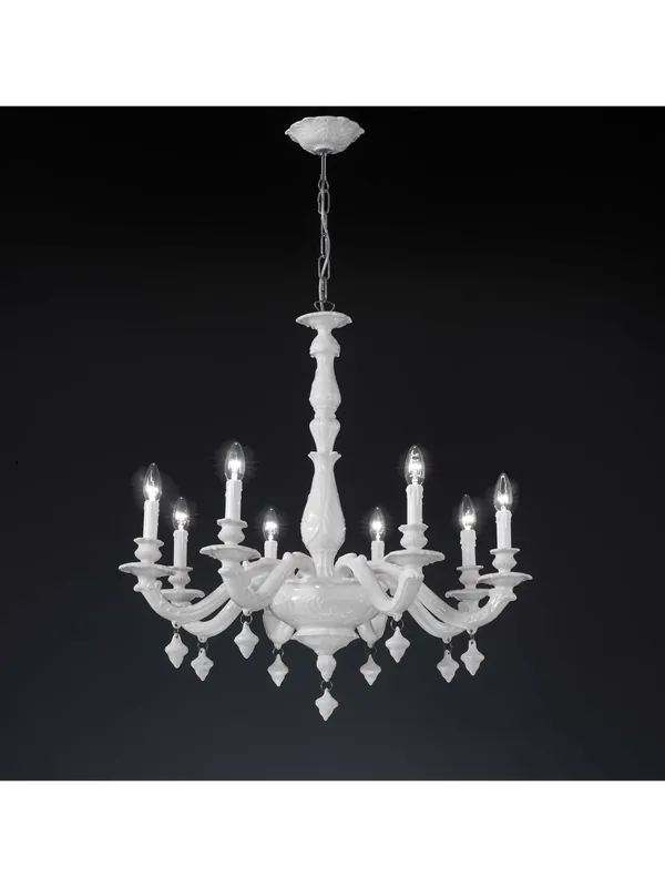 Economico Lampadario classico lusso ceramica bassano bianco a 8 luci luxury r002