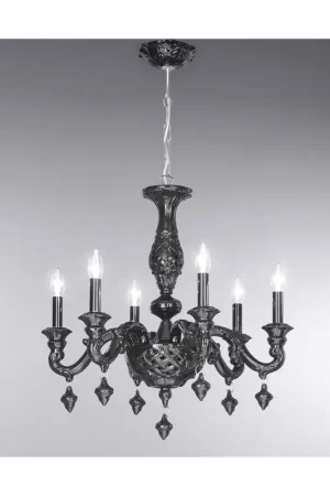 A Buon Prezzo Lampadario classico lusso ceramica bassano nero a 6 luci luxury r001