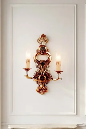Subito Disponibile Applique classico in legno foglia argento-oro a 2 luci esse 96/2a