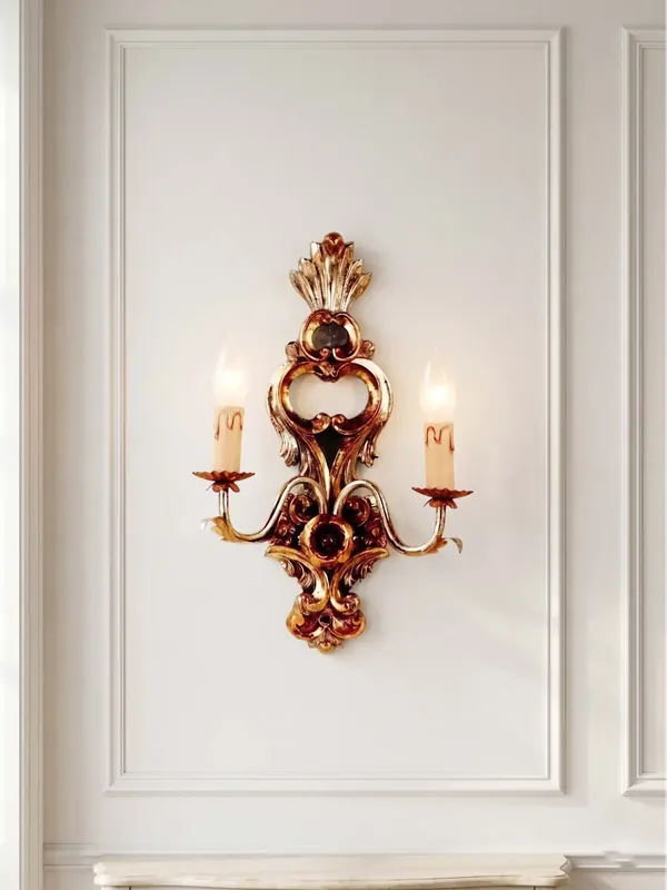 Subito Disponibile Applique classico in legno foglia argento-oro a 2 luci esse 96/2a