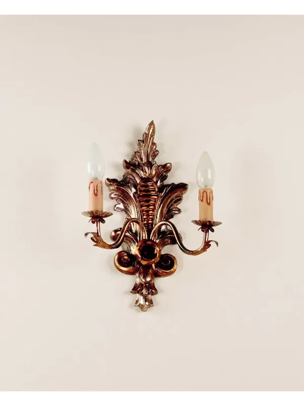 Applique classico in legno foglia argento-oro a 2 luci esse 86/2a Must-Have