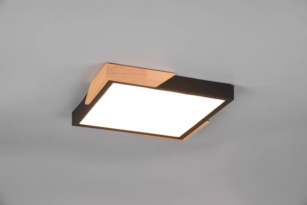 Compra Adesso META PLAFONIERA LED QUADRATA BORDO NERO E LEGNO NATURALE CON FUNZIONE DI REGOLAZIONE INTENTouchdimmerTA‘ CON NORMALE INTERRUTTORE A PARETE 31,5CM X 31,5CM