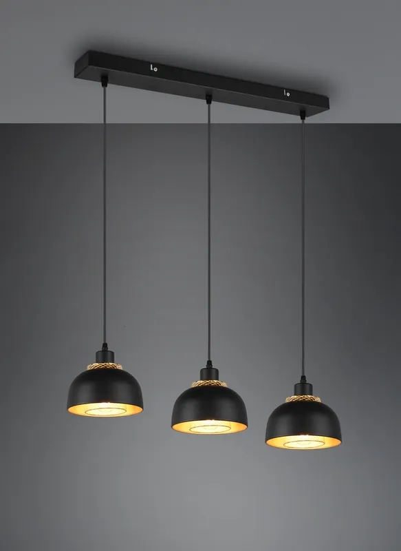 PUNCH SOSPENTouchdimmerONE 3 DIFFUSORI IN METALLO NERO E ORO L. 74CM Prezzo Di Fabbrica