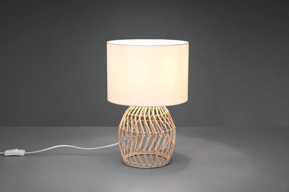 Promo Stagionale RIKE LAMPADA DA TAVOLO BASE IN RATTAN NATURALE CON PARALUME BIANCO H. 38CM