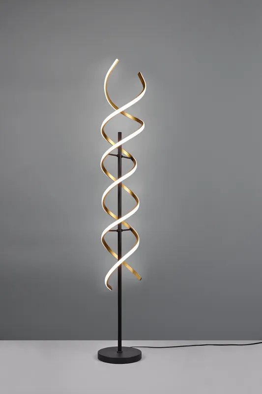 SEQUENCE PIANTANA LED SPIRALE METALLO OTTONE E NERO CON REGOLAZIONE INTENTouchdimmerTA‘ E TEMPERATURA DI COLORE DELLA LUCE CON INTERRUTTORE TOUCH H. 150CM Ultime Pezzi