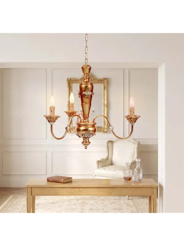 Lampadario classico in legno foglia oro - argento a 3 luci esse 495/3 Ultime Pezzi