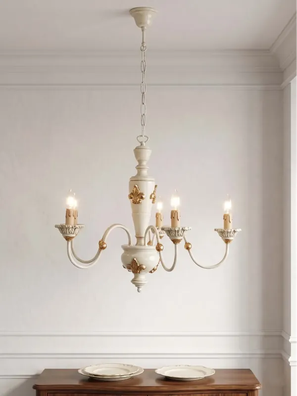 Prezzo Basso Lampadario classico in legno avorio e foglia oro a 5 luci esse 495/5