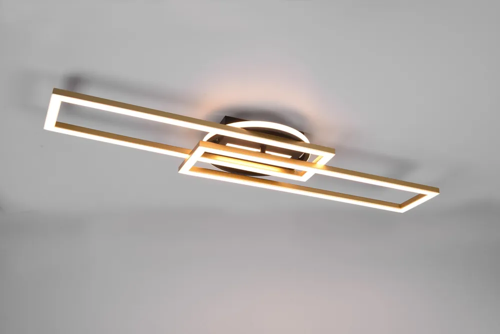 TWISTER PLAFONIERA LED RETTANGOLARE NERA E ORO ORIENTABILE CON BASE ILLUMINATA ROTONDA CON TELECOMANDO MULTIFUNZIONE L. 90CM Di Tendenza