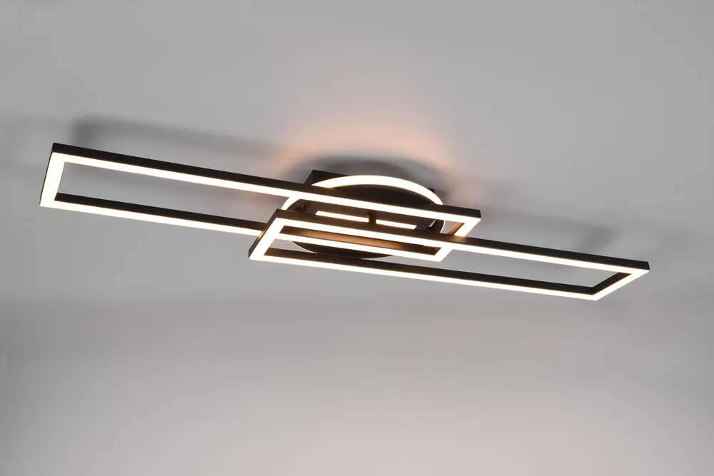 Vendita Finale TWISTER PLAFONIERA LED RETTANGOLARE NERA ORIENTABILE CON BASE ILLUMINATA ROTONDA CON TELECOMANDO MULTIFUNZIONE L. 90CM